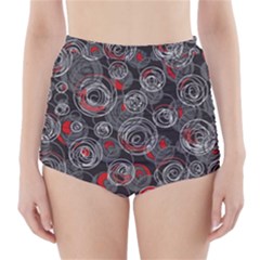 Red And Gray Abstract Art High-waisted Bikini Bottoms