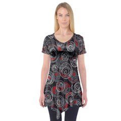 Red And Gray Abstract Art Short Sleeve Tunic 