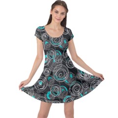 Gray And Blue Abstract Art Cap Sleeve Dresses