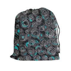 Gray And Blue Abstract Art Drawstring Pouches (xxl)