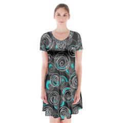 Gray And Blue Abstract Art Short Sleeve V-neck Flare Dress