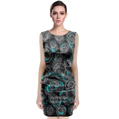 Gray And Blue Abstract Art Classic Sleeveless Midi Dress