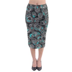 Gray And Blue Abstract Art Midi Pencil Skirt