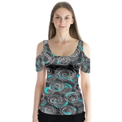 Gray And Blue Abstract Art Butterfly Sleeve Cutout Tee 