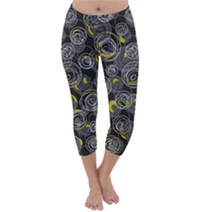 Gray And Yellow Abstract Art Capri Winter Leggings 