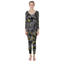 Gray And Yellow Abstract Art Long Sleeve Catsuit