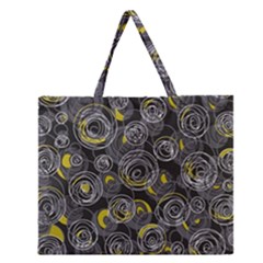 Gray And Yellow Abstract Art Zipper Large Tote Bag