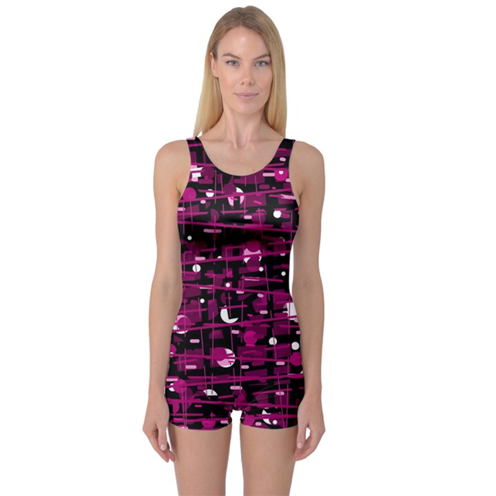 Magenta abstract art One Piece Boyleg Swimsuit