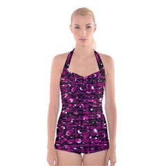 Magenta Abstract Art Boyleg Halter Swimsuit 