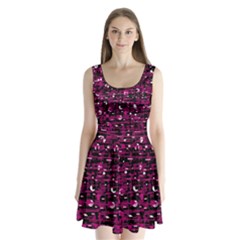 Magenta Abstract Art Split Back Mini Dress 