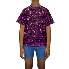 Magenta Abstract Art Kids  Short Sleeve Swimwear