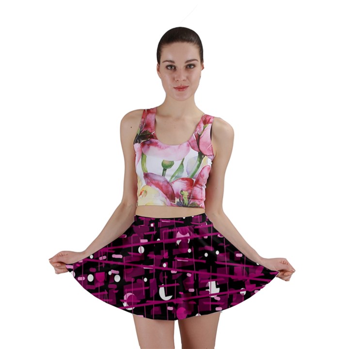 Magenta abstract art Mini Skirt