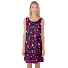 Magenta Abstract Art Sleeveless Satin Nightdress