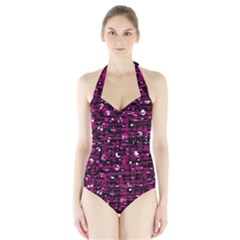 Magenta Abstract Art Halter Swimsuit