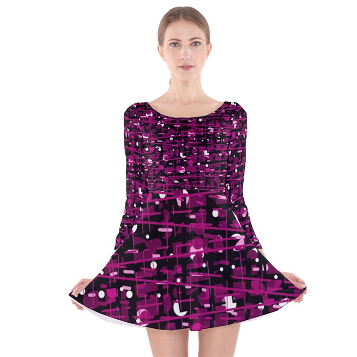 Magenta abstract art Long Sleeve Velvet Skater Dress