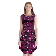 Magenta Abstract Art Sleeveless Chiffon Dress  