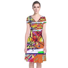 Colorful Abstraction By Moma Short Sleeve Front Wrap Dress