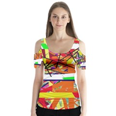 Colorful Abstraction By Moma Butterfly Sleeve Cutout Tee 