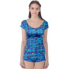 Blue Decorative Art Boyleg Leotard 