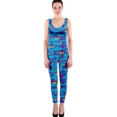 Blue Decorative Art Onepiece Catsuit by Valentinaart