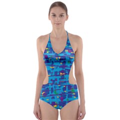 Blue Decorative Art Cut-out One Piece Swimsuit