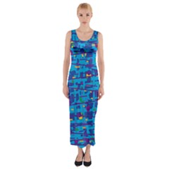 Blue Decorative Art Fitted Maxi Dress