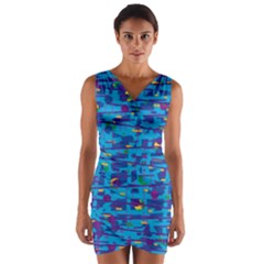 Blue Decorative Art Wrap Front Bodycon Dress