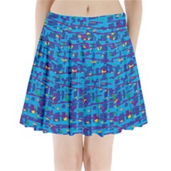 Blue Decorative Art Pleated Mini Skirt