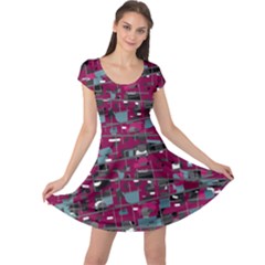 Magenta Decorative Design Cap Sleeve Dresses