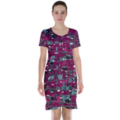 Magenta Decorative Design Short Sleeve Nightdress