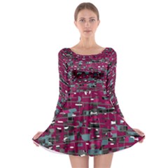 Magenta Decorative Design Long Sleeve Skater Dress