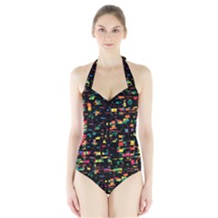 Playful Colorful Design Halter Swimsuit