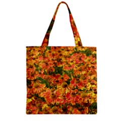 Helenium Flowers And Bees Zipper Grocery Tote Bag by GiftsbyNature