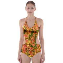 Helenium Flowers And Bees Cut-out One Piece Swimsuit