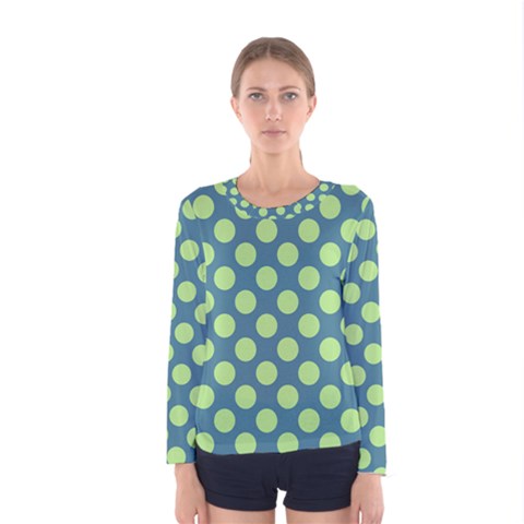 Teal & Lime Polka Dots Women s Long Sleeve Tee by fashionnarwhal