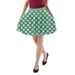 Teal & Lime Polka Dots A-line Pocket Skirt