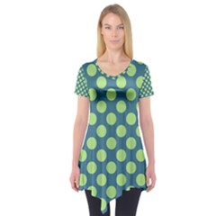 Teal & Lime Polka Dots Short Sleeve Tunic 