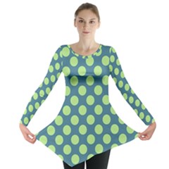 Teal & Lime Polka Dots Long Sleeve Tunic 