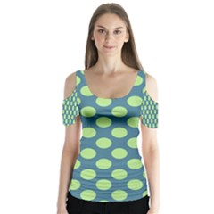 Teal & Lime Polka Dots Butterfly Sleeve Cutout Tee 