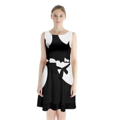 Black And White Moonlight Sleeveless Chiffon Waist Tie Dress