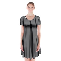 Gray, Black And White Design Short Sleeve V-neck Flare Dress