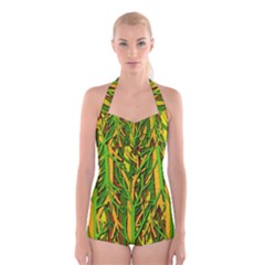 Upside-down Forest Boyleg Halter Swimsuit 