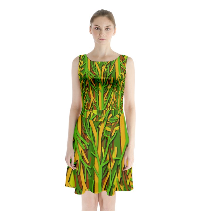 Upside-down forest Sleeveless Chiffon Waist Tie Dress