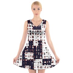 Abstract City Landscape V-neck Sleeveless Skater Dress