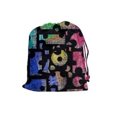 Colorful Puzzle Drawstring Pouches (large)  by Valentinaart