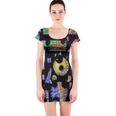 Colorful Puzzle Short Sleeve Bodycon Dress by Valentinaart