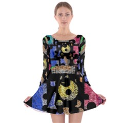 Colorful Puzzle Long Sleeve Skater Dress by Valentinaart