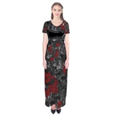 Gray And Red Decorative Art Short Sleeve Maxi Dress