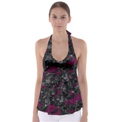 Magenta And Gray Decorative Art Babydoll Tankini Top