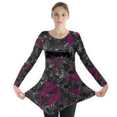 Magenta And Gray Decorative Art Long Sleeve Tunic 